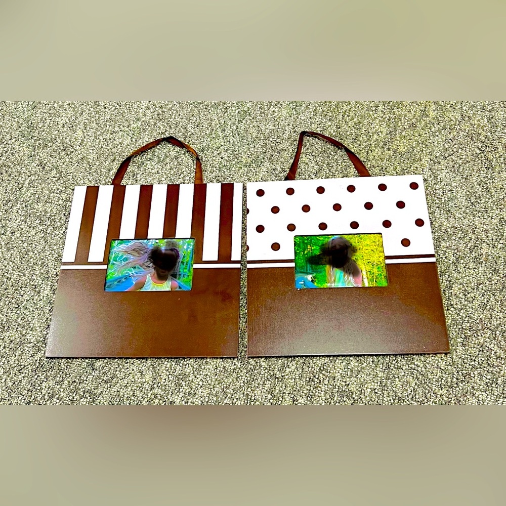 Set of 2. 11.5 x 11x5 custom painted hanging frames. Pink & Brown.